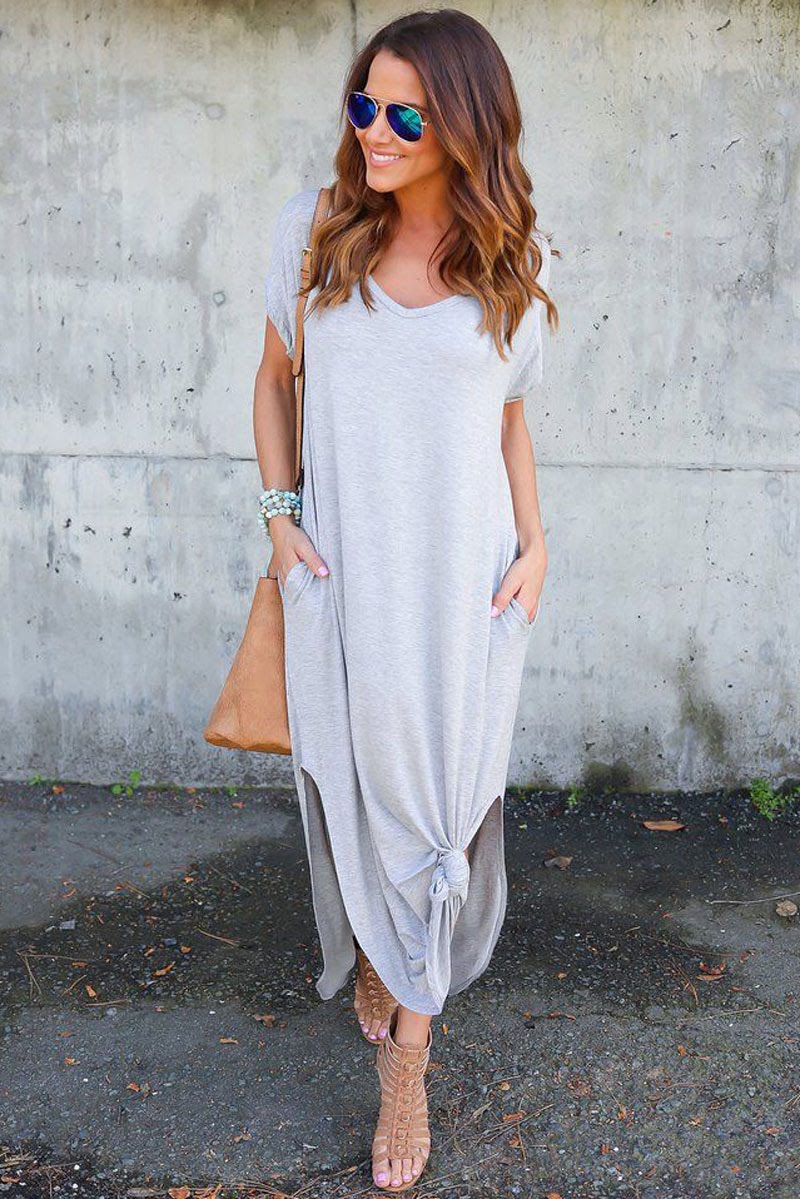 Side Slit Maxi Dress with Pockets