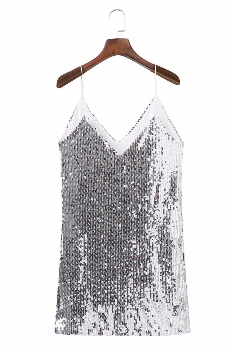 Spaghetti Strap Sequin Embellished Dress